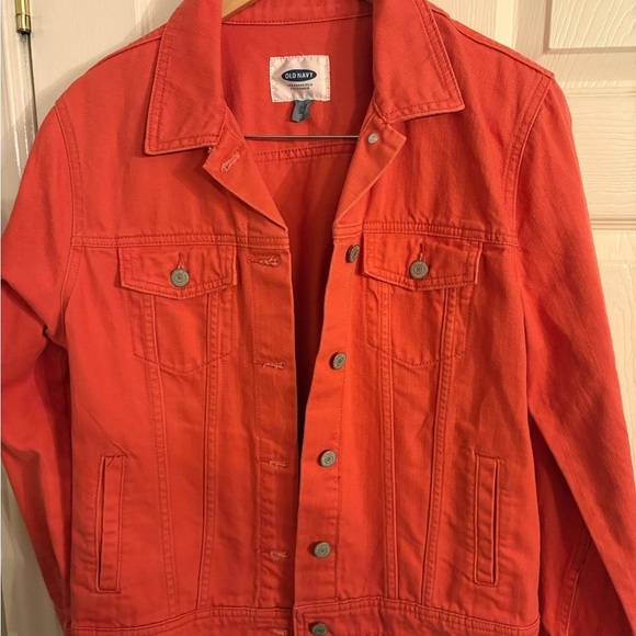 Old Navy Vibrant Orange Jean Jacket women’s size Large. - Picture 1 of 7